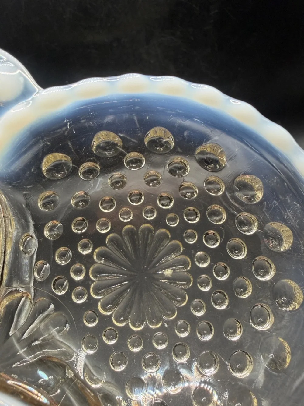 Vintage Opalescent Moonstone Hobnail Clear White Glass Divided Serving Dish